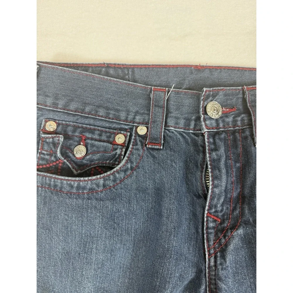 True Religion Straight Leg Jeans Mens 30x25 Blue Dark Wash Red Stitch USA Made